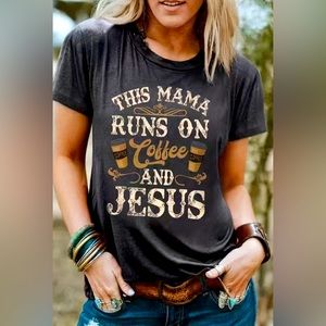 ☕️ Grey Coffee Print Short Sleeve Crew Neck T-Shirt ☕️